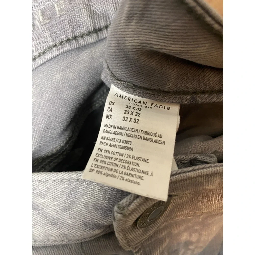 American Eagle Mens 33x32 Airflex+ Distressed Grey Jeans